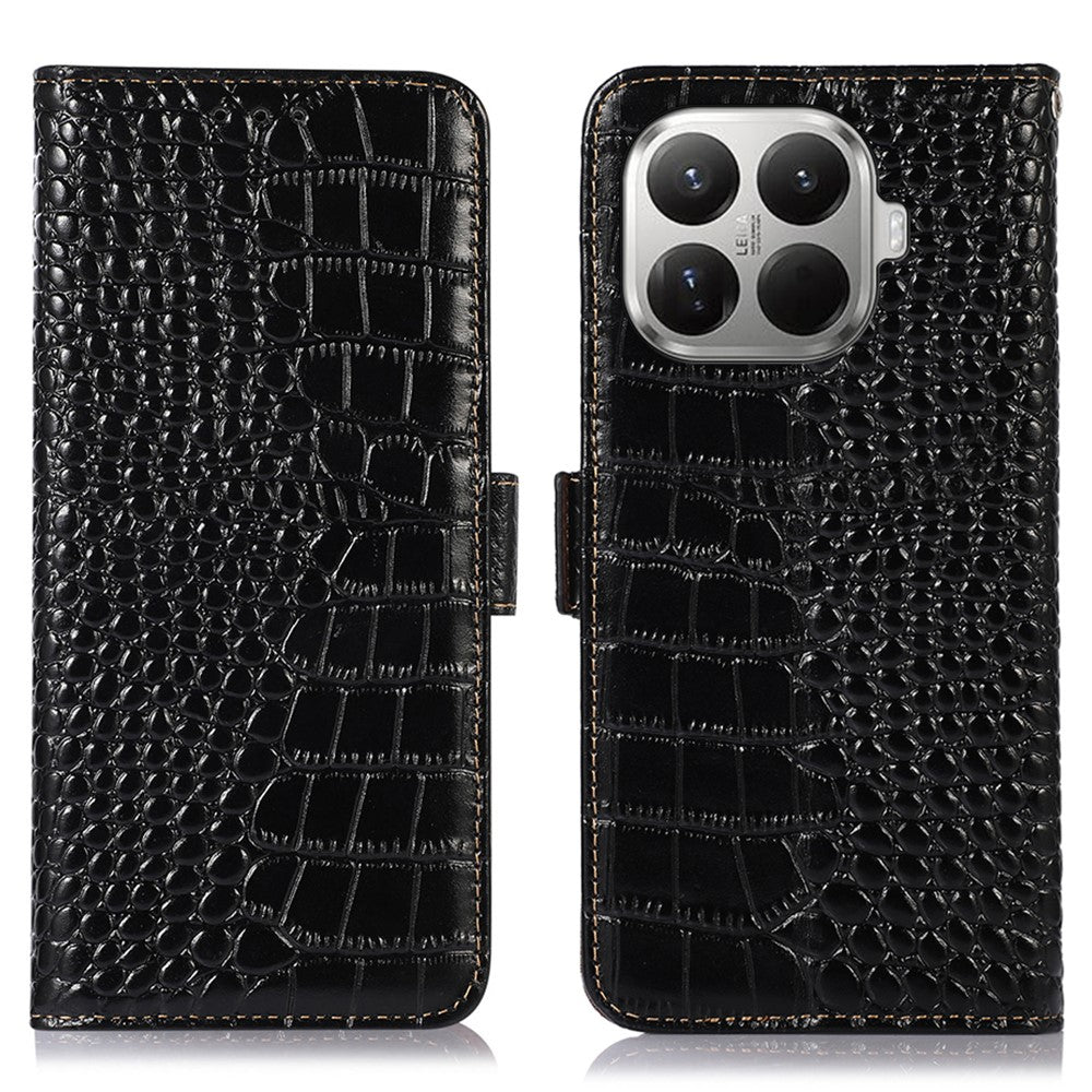 For Xiaomi 17T Pro Case RFID Blocking Wallet Crocodile Texture Genuine Cow Leather Phone Cover