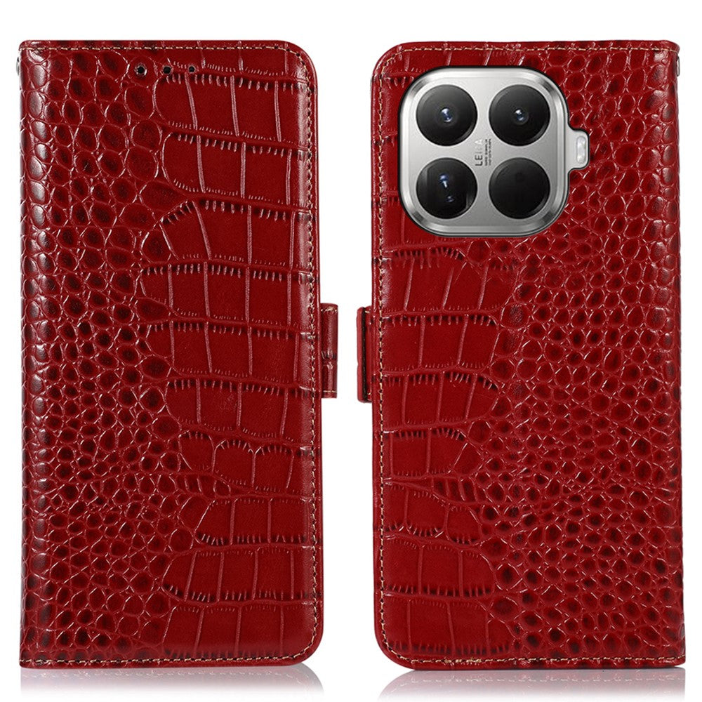 For Xiaomi 17T Pro Case RFID Blocking Wallet Crocodile Texture Genuine Cow Leather Phone Cover