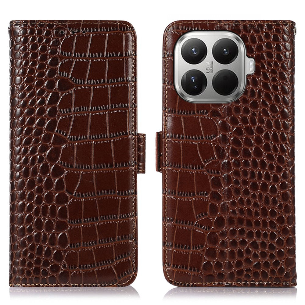 For Xiaomi 17T Pro Case RFID Blocking Wallet Crocodile Texture Genuine Cow Leather Phone Cover
