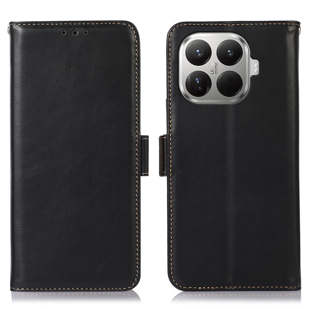 For Xiaomi 17T Pro Case RFID Blocking Genuine Cow Leather Wallet Phone Cover