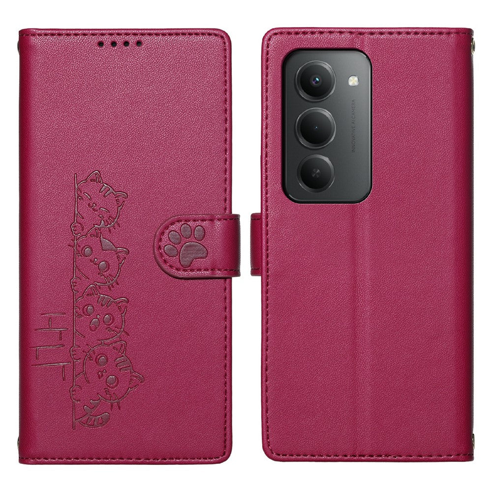 Xiaomi Redmi 15 4G (EU) (171mm) / 15 5G (EU) (171mm) etui med sødt kattemønster, PU-læder og pungfunktion samt håndledsrem