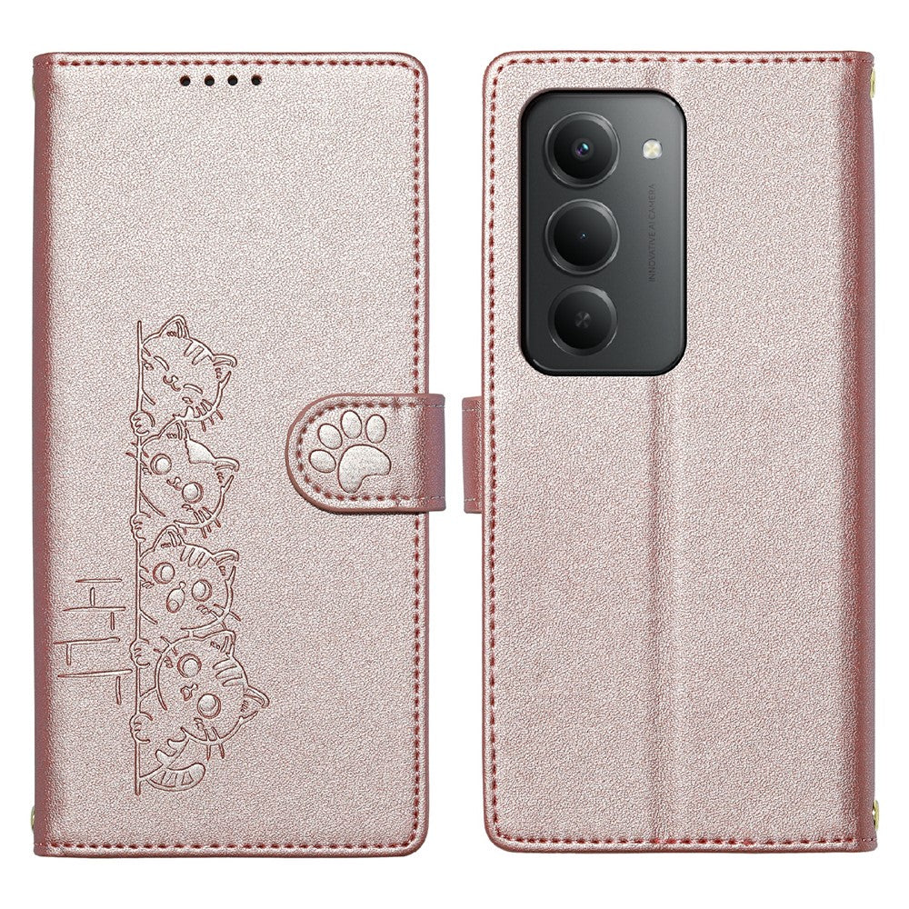 Xiaomi Redmi 15 4G (EU) (171mm) / 15 5G (EU) (171mm) etui med sødt kattemønster, PU-læder og pungfunktion samt håndledsrem