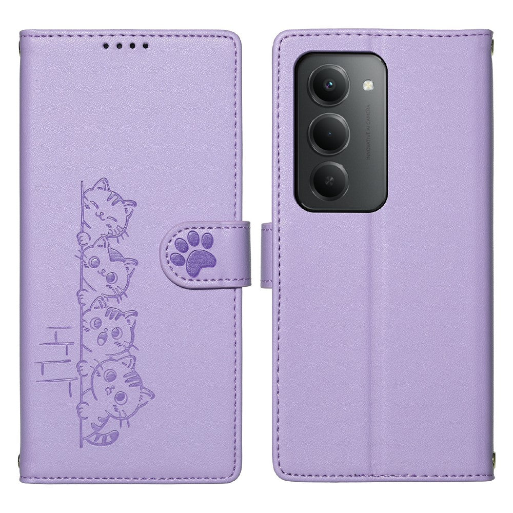 Xiaomi Redmi 15 4G (EU) (171mm) / 15 5G (EU) (171mm) etui med sødt kattemønster, PU-læder og pungfunktion samt håndledsrem