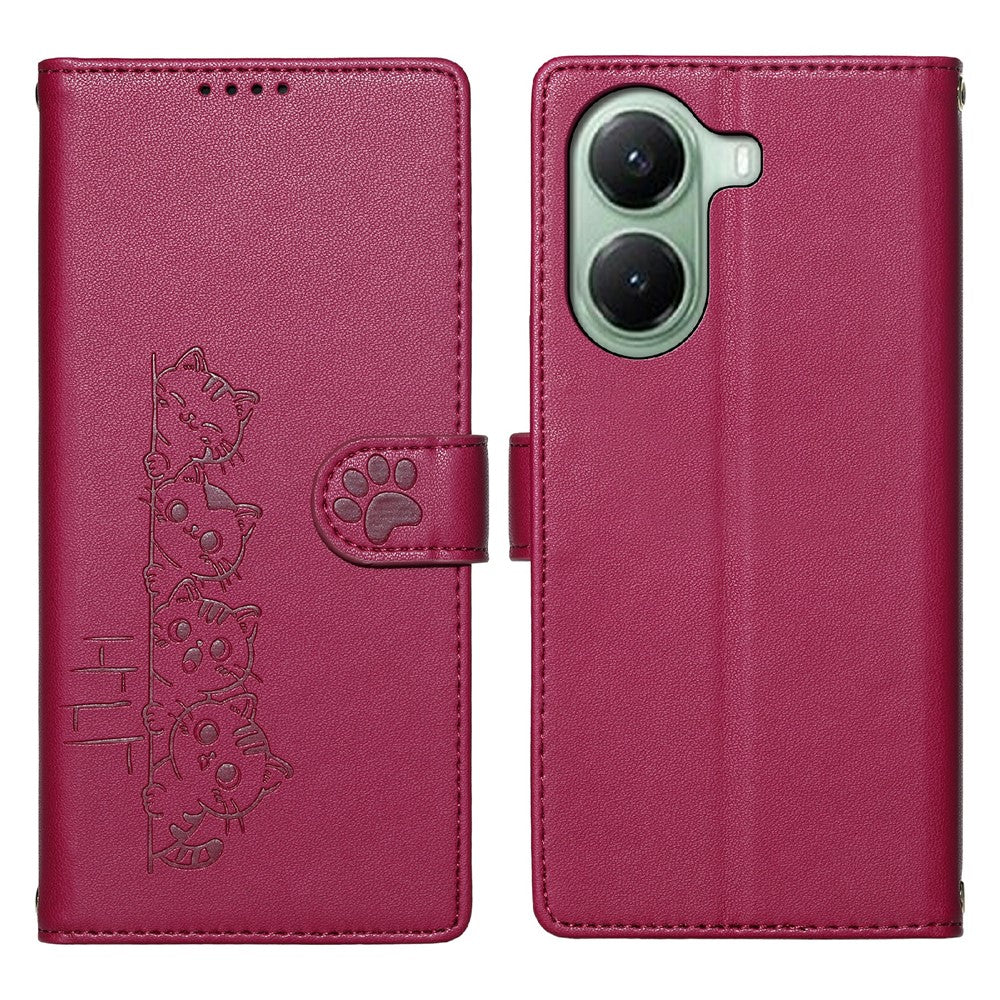For Xiaomi Poco X7 Pro 5G Case Adorable Cat Pattern PU Leather Wallet Phone Cover with Wrist Strap