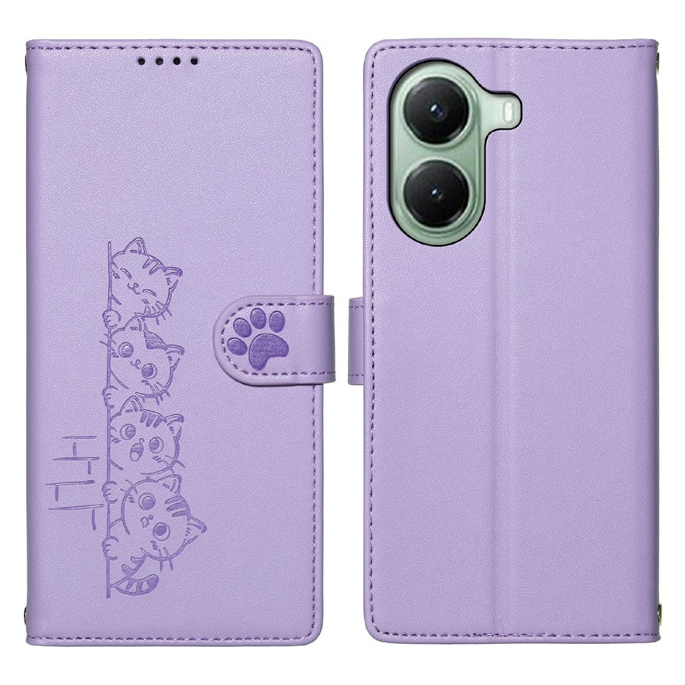 For Xiaomi Poco X7 Pro 5G Case Adorable Cat Pattern PU Leather Wallet Phone Cover with Wrist Strap