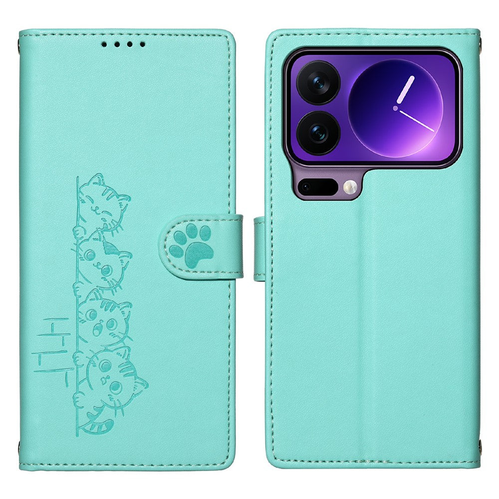 For Xiaomi 17 Pro Case Adorable Cat Pattern PU Leather Wallet Phone Cover with Wrist Strap