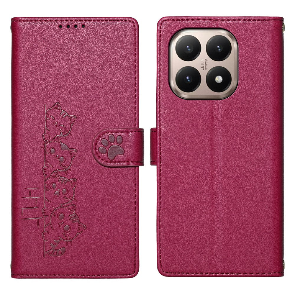 For Xiaomi 15T Case Adorable Cat Pattern PU Leather Wallet Phone Cover with Wrist Strap