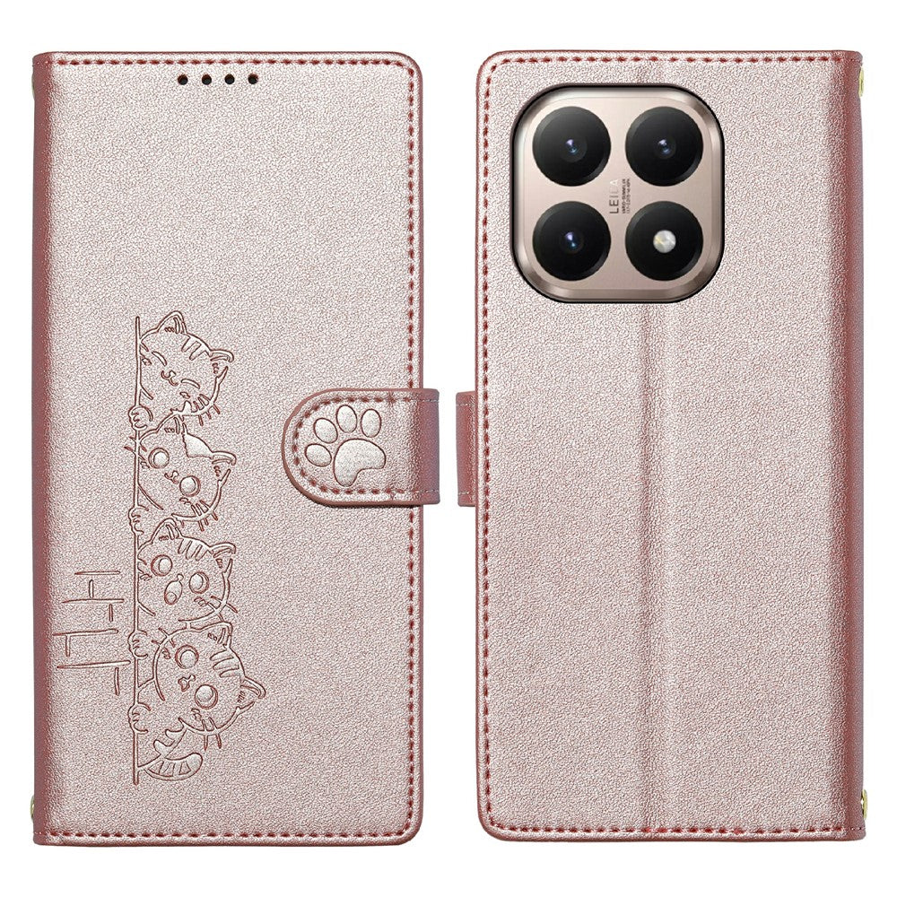 For Xiaomi 15T Case Adorable Cat Pattern PU Leather Wallet Phone Cover with Wrist Strap
