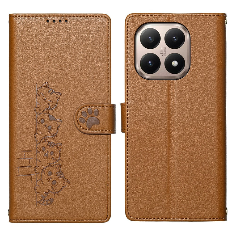 For Xiaomi 15T Case Adorable Cat Pattern PU Leather Wallet Phone Cover with Wrist Strap