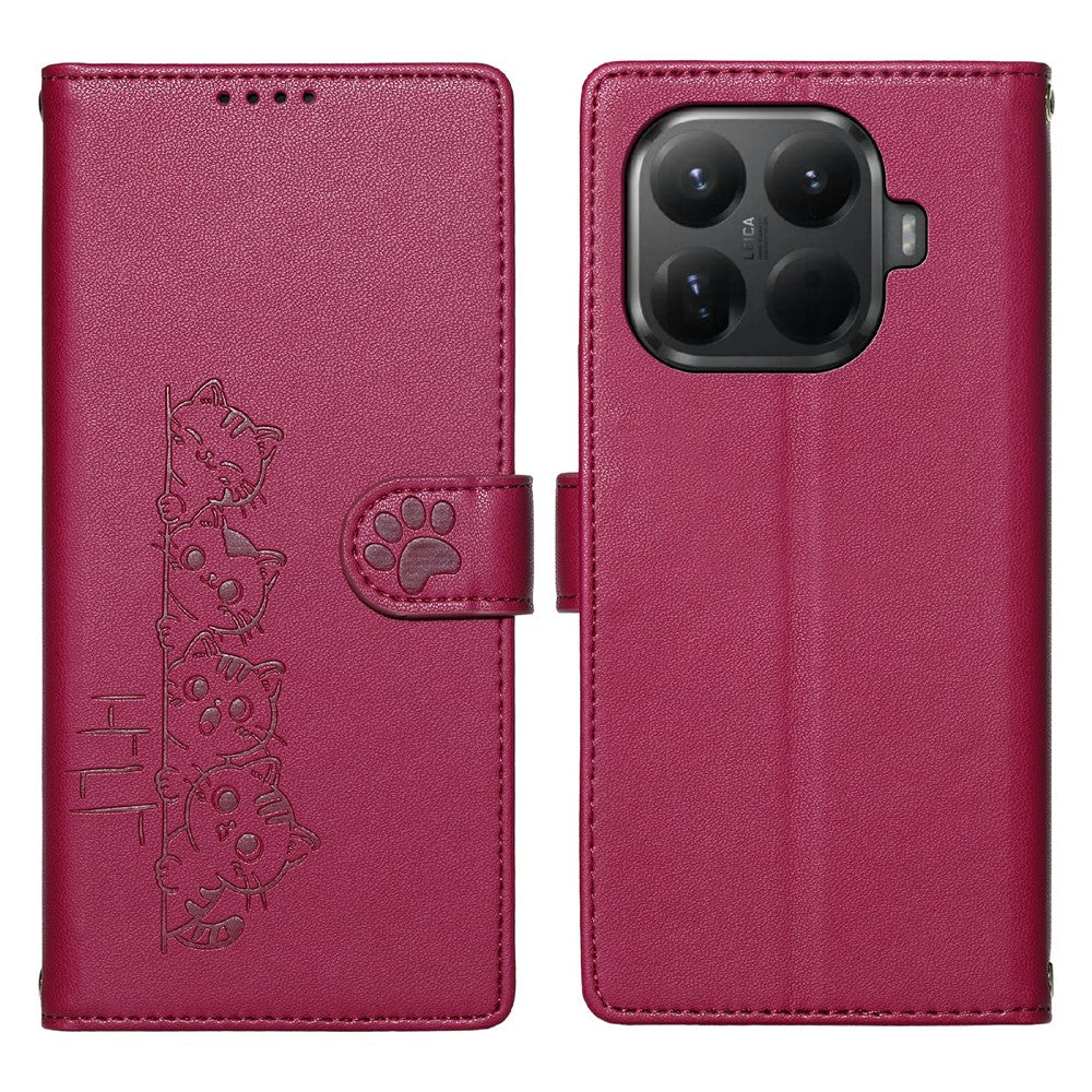 For Xiaomi 15T Pro Case Adorable Cat Pattern PU Leather Wallet Phone Cover with Wrist Strap