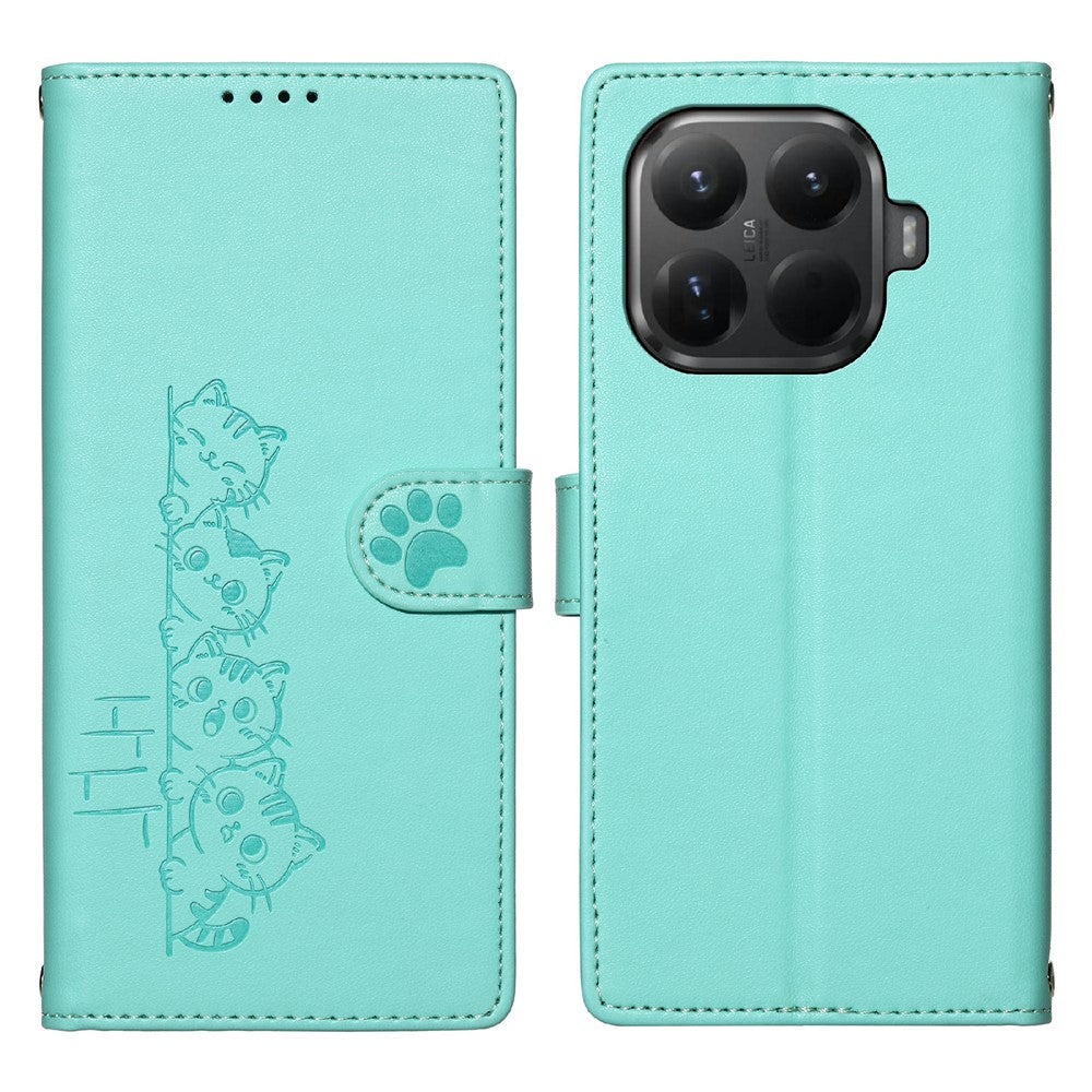 For Xiaomi 15T Pro Case Adorable Cat Pattern PU Leather Wallet Phone Cover with Wrist Strap