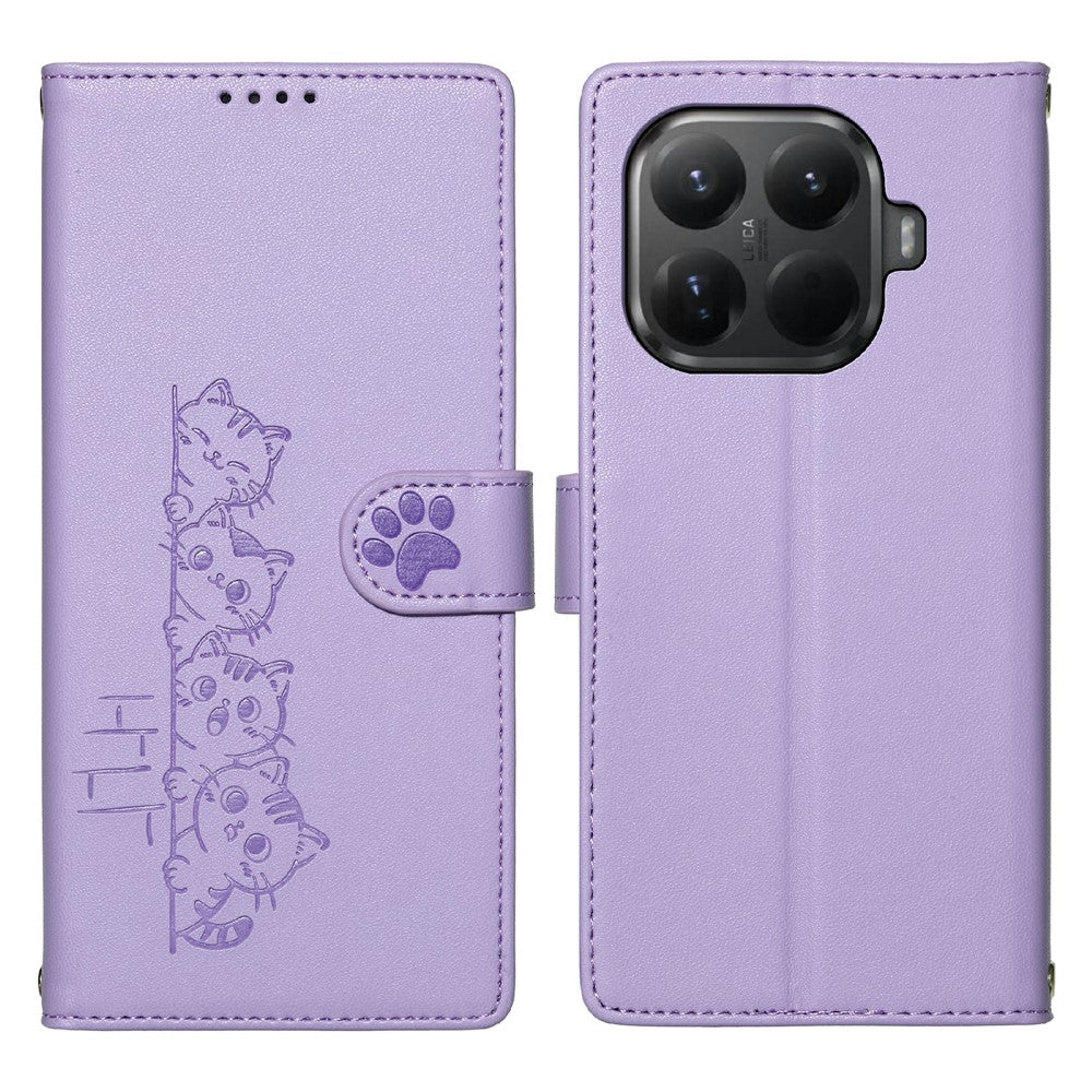 For Xiaomi 15T Pro Case Adorable Cat Pattern PU Leather Wallet Phone Cover with Wrist Strap