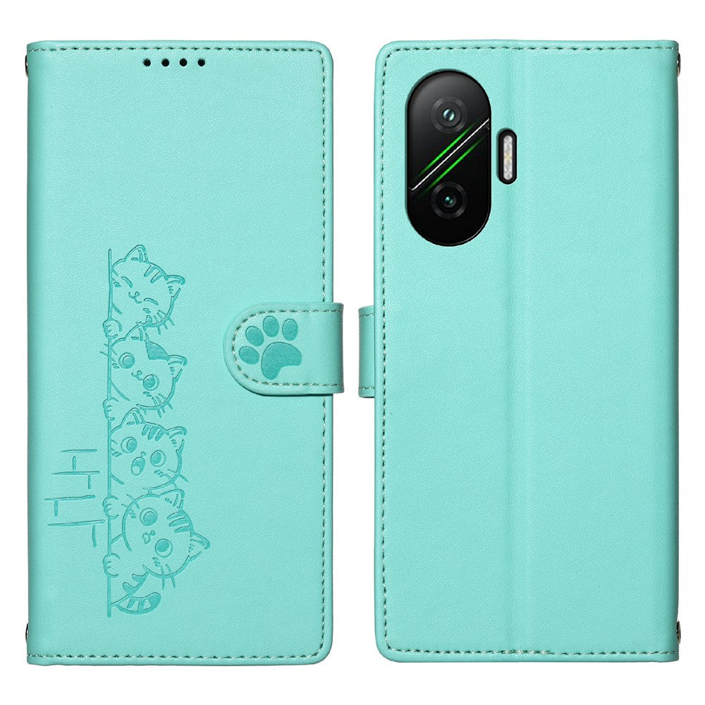 For Xiaomi Redmi Turbo 4 Pro 5G / Poco F7 5G Case Adorable Cat Pattern PU Leather Wallet Phone Cover with Wrist Strap
