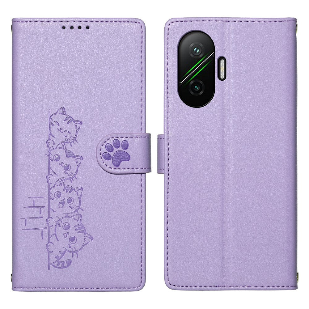 For Xiaomi Redmi Turbo 4 Pro 5G / Poco F7 5G Case Adorable Cat Pattern PU Leather Wallet Phone Cover with Wrist Strap