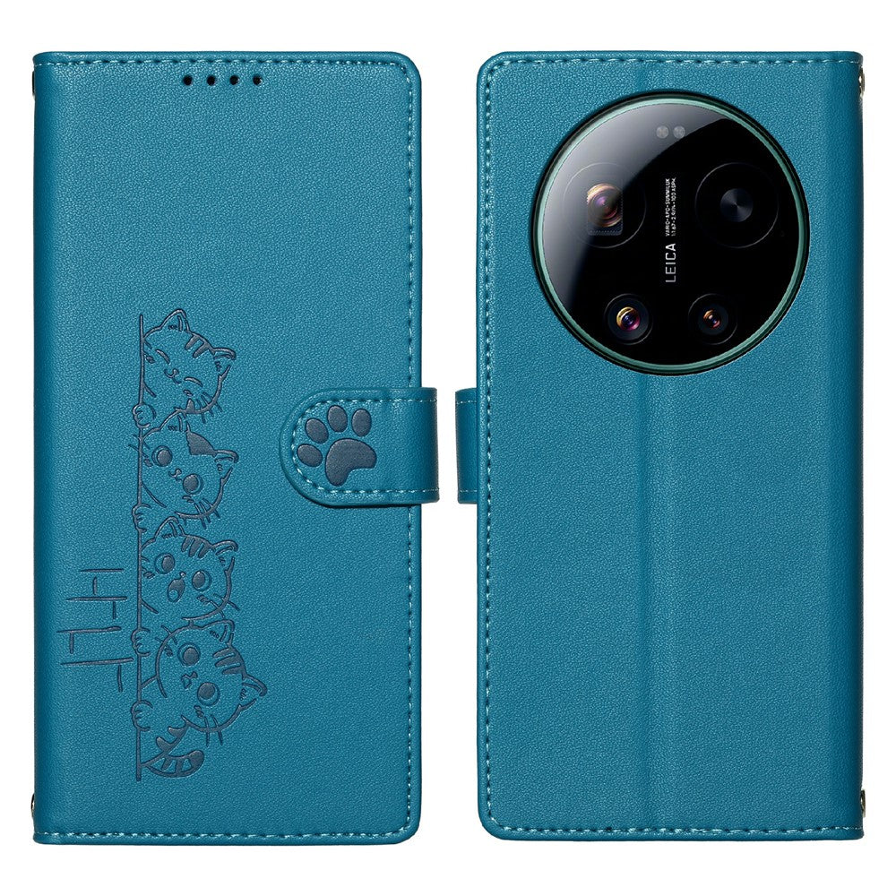 For Xiaomi 17 Ultra 5G Case Adorable Cat Pattern PU Leather Wallet Phone Cover with Wrist Strap