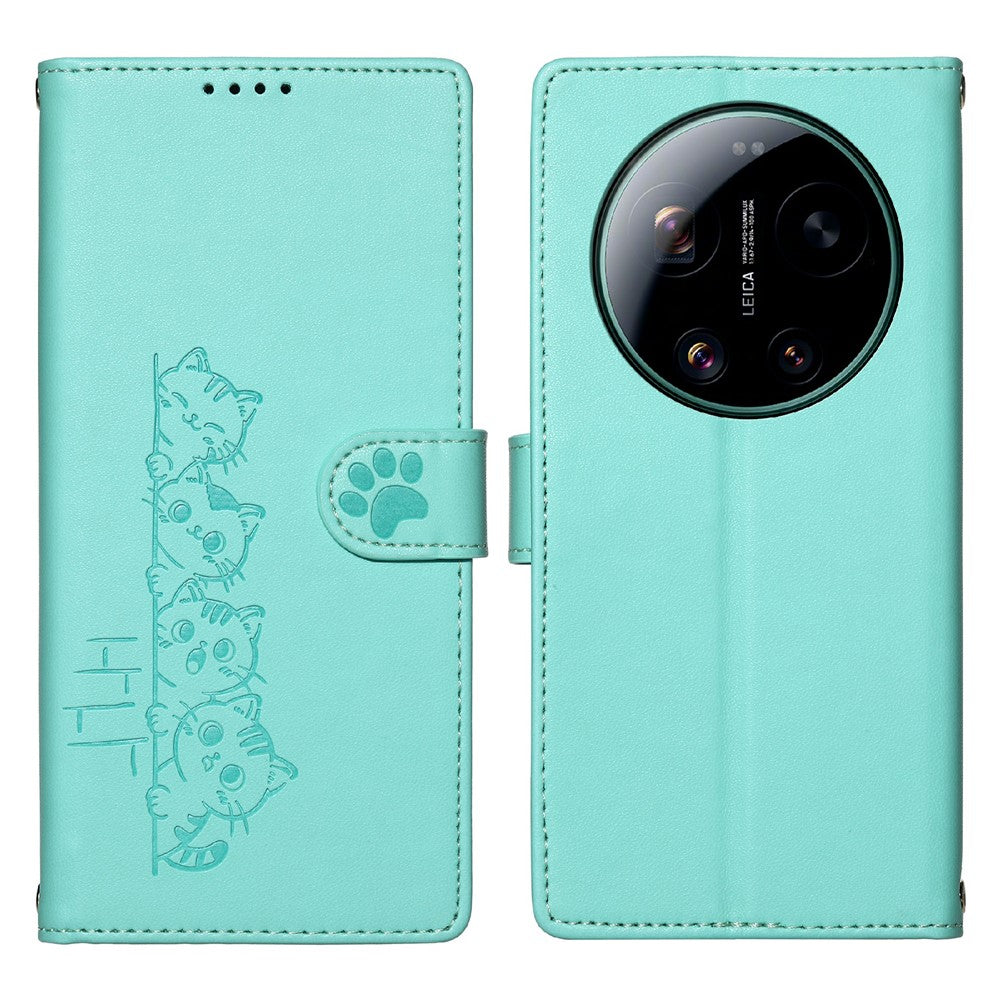 For Xiaomi 17 Ultra 5G Case Adorable Cat Pattern PU Leather Wallet Phone Cover with Wrist Strap