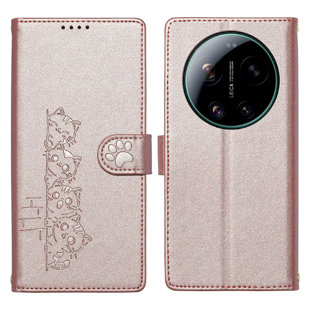 For Xiaomi 17 Ultra 5G Case Adorable Cat Pattern PU Leather Wallet Phone Cover with Wrist Strap