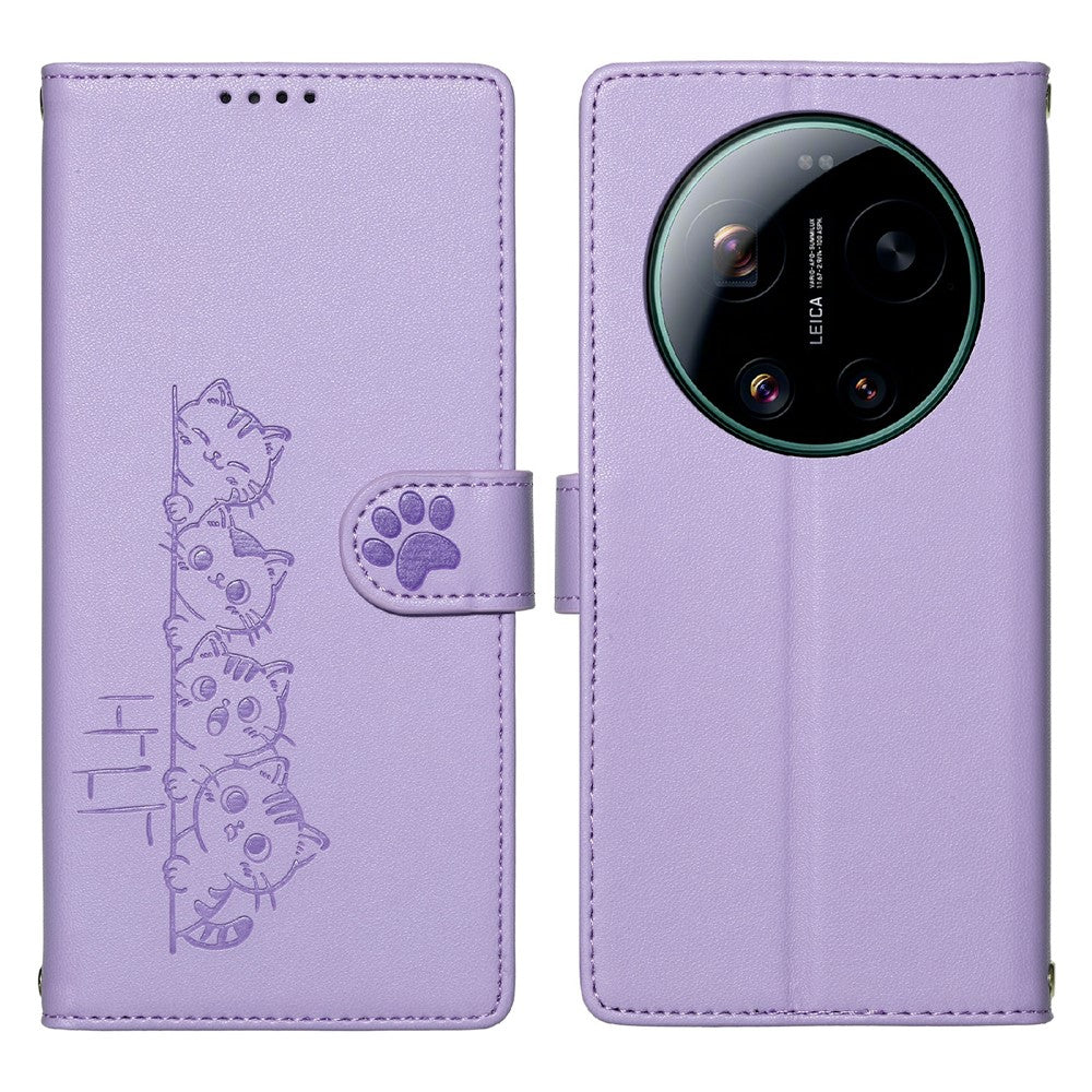 For Xiaomi 17 Ultra 5G Case Adorable Cat Pattern PU Leather Wallet Phone Cover with Wrist Strap