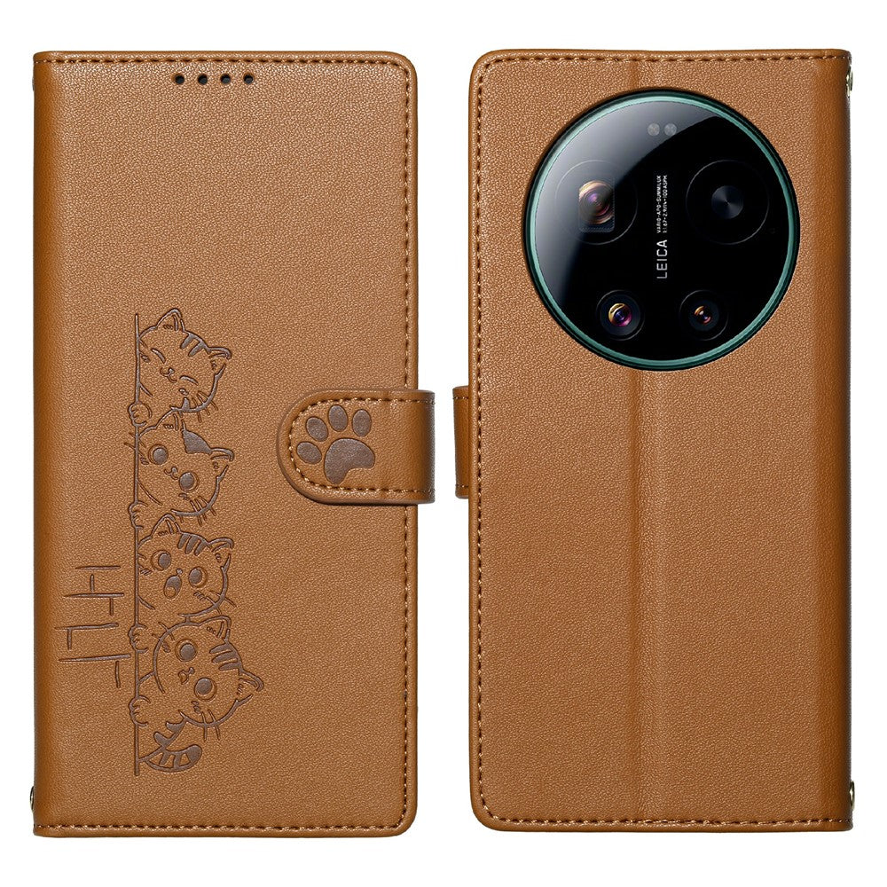 For Xiaomi 17 Ultra 5G Case Adorable Cat Pattern PU Leather Wallet Phone Cover with Wrist Strap