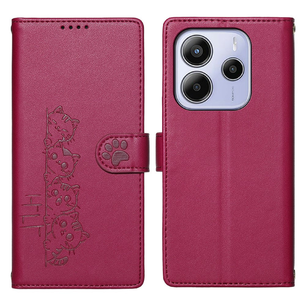 For Xiaomi Redmi Note 14 5G Case Adorable Cat Pattern PU Leather Wallet Phone Cover with Wrist Strap