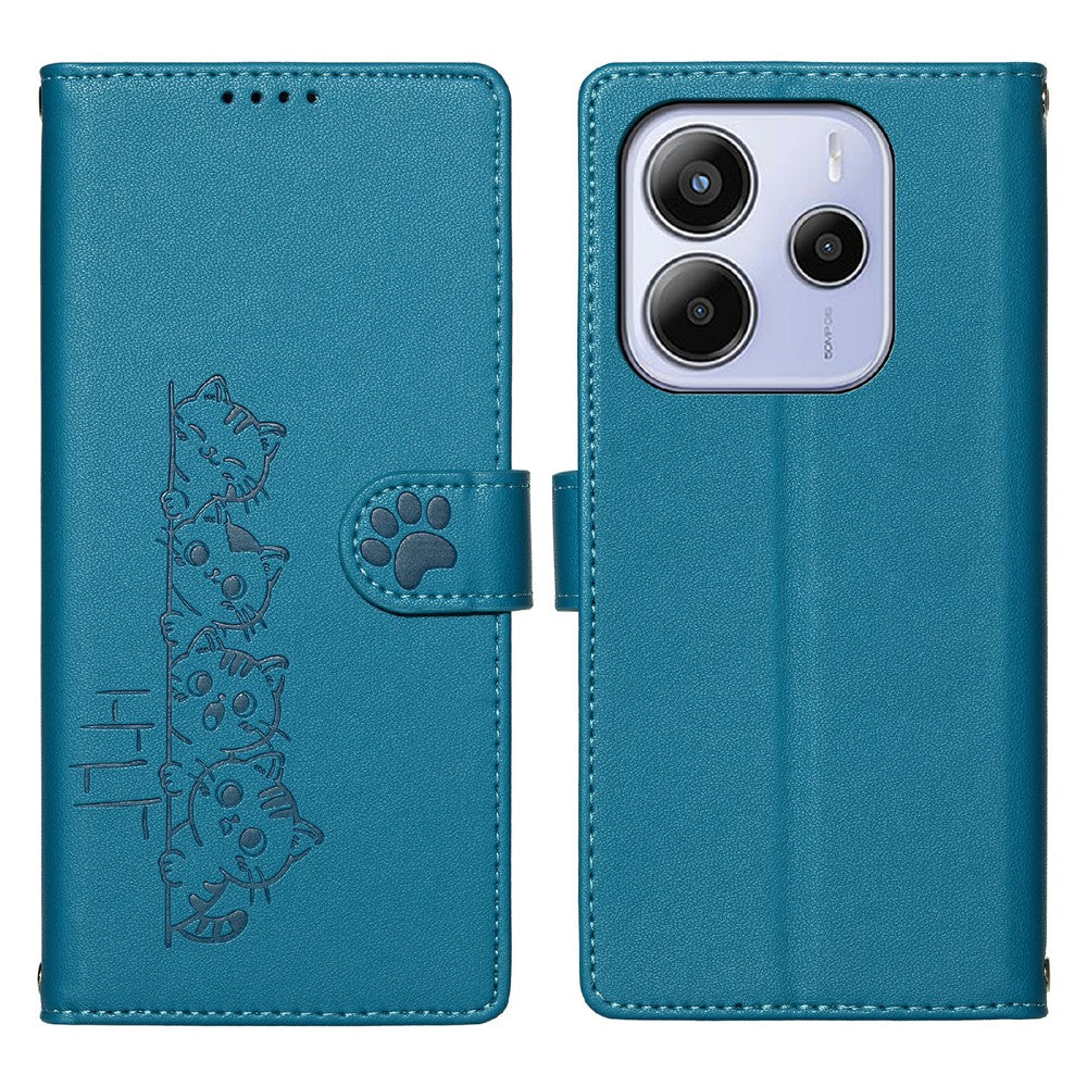 For Xiaomi Redmi Note 14 5G Case Adorable Cat Pattern PU Leather Wallet Phone Cover with Wrist Strap