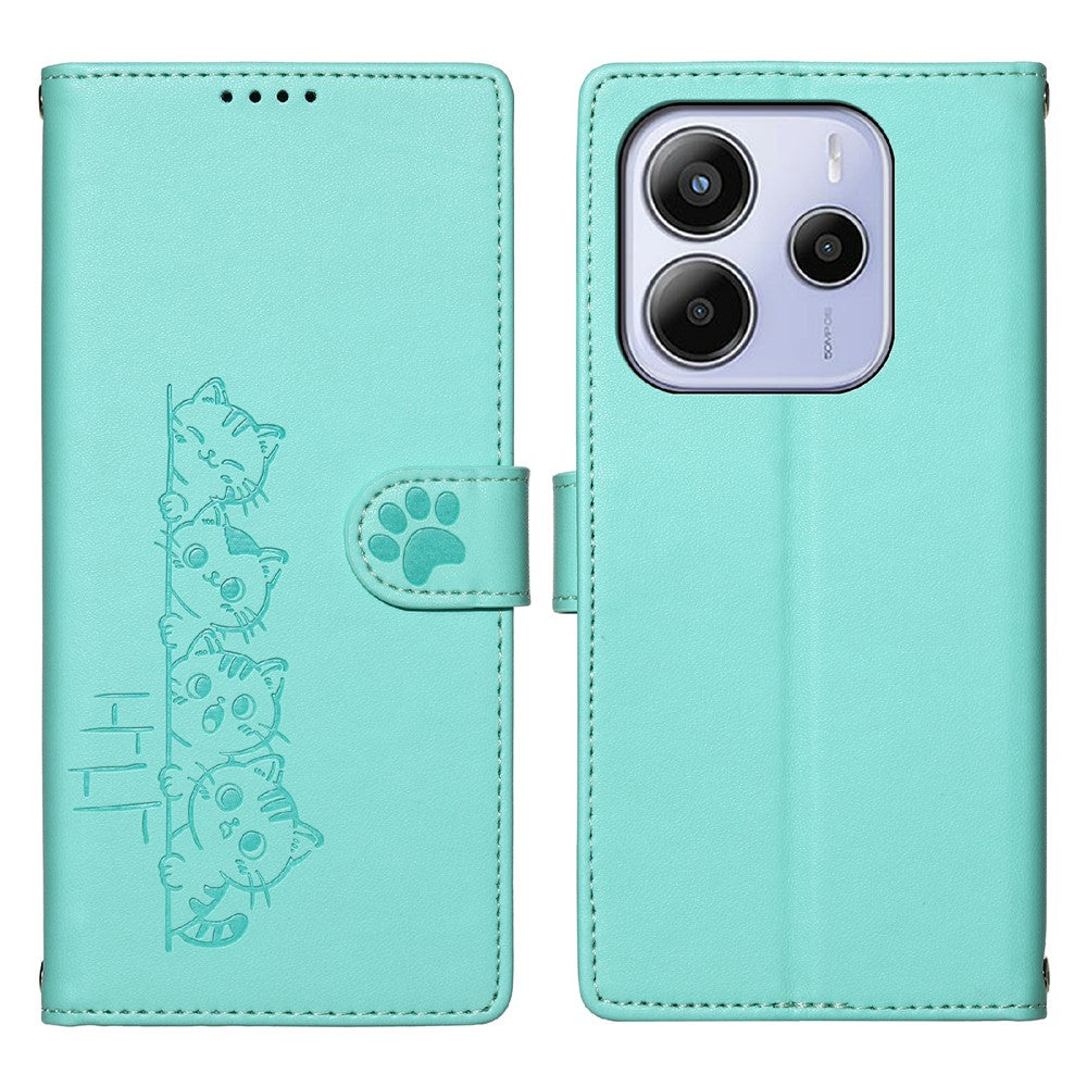 For Xiaomi Redmi Note 14 5G Case Adorable Cat Pattern PU Leather Wallet Phone Cover with Wrist Strap