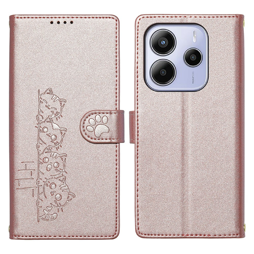 For Xiaomi Redmi Note 14 5G Case Adorable Cat Pattern PU Leather Wallet Phone Cover with Wrist Strap