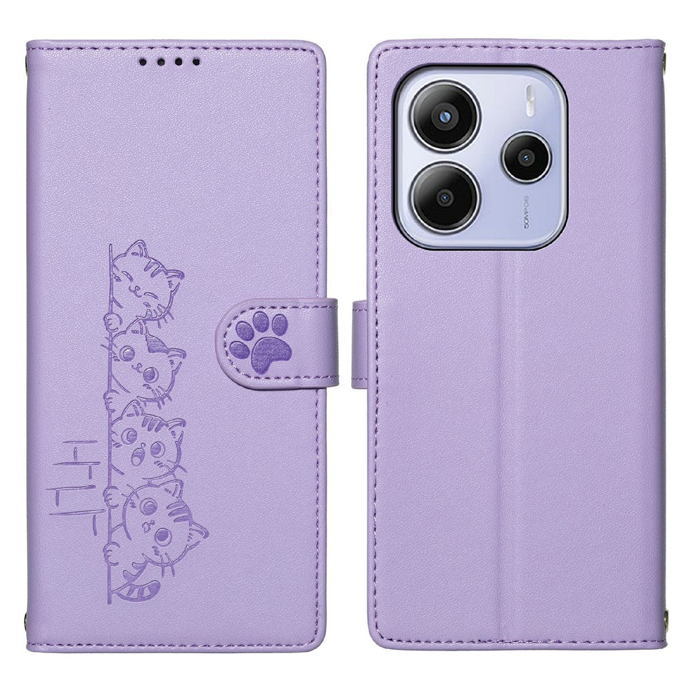 For Xiaomi Redmi Note 14 5G Case Adorable Cat Pattern PU Leather Wallet Phone Cover with Wrist Strap