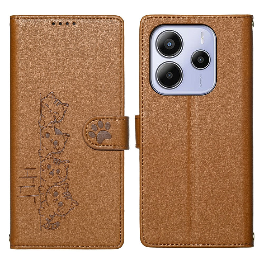 For Xiaomi Redmi Note 14 5G Case Adorable Cat Pattern PU Leather Wallet Phone Cover with Wrist Strap