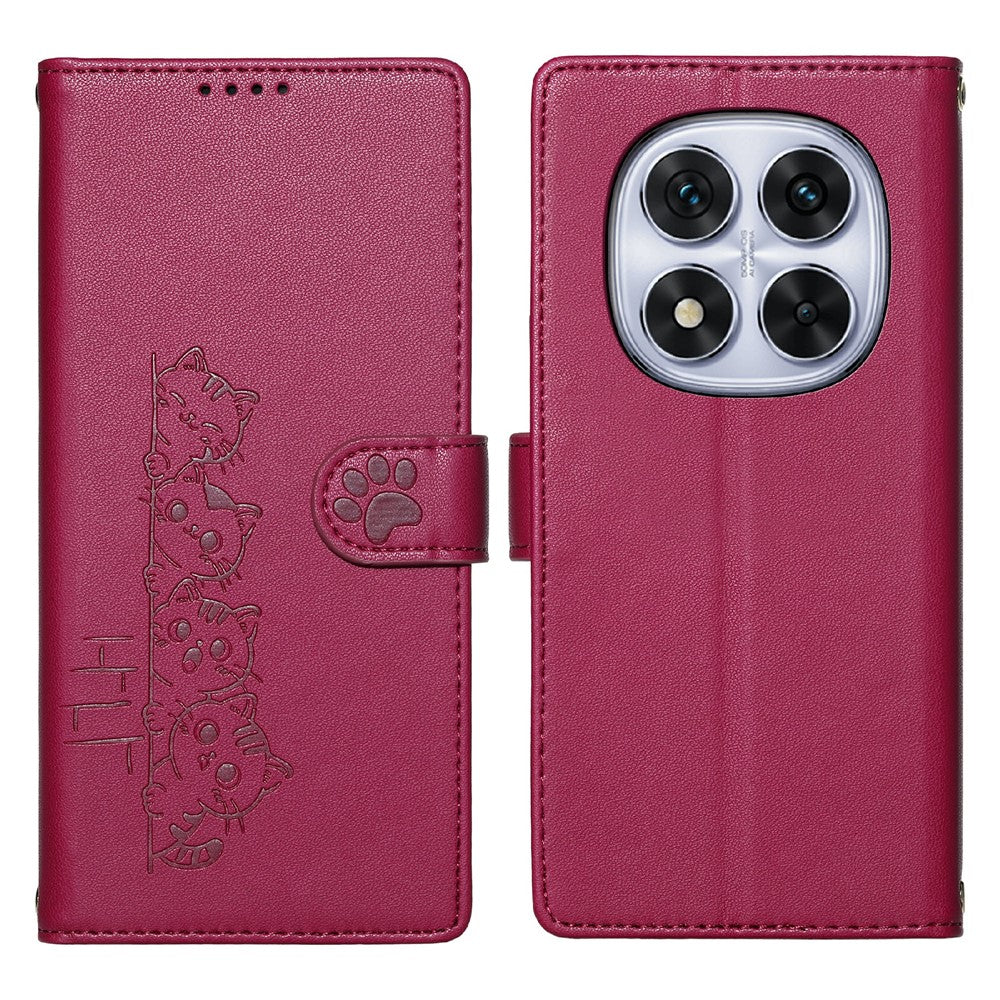 For Xiaomi Redmi Note 14 Pro 5G / Poco X7 5G Case Adorable Cat Pattern PU Leather Wallet Phone Cover with Wrist Strap
