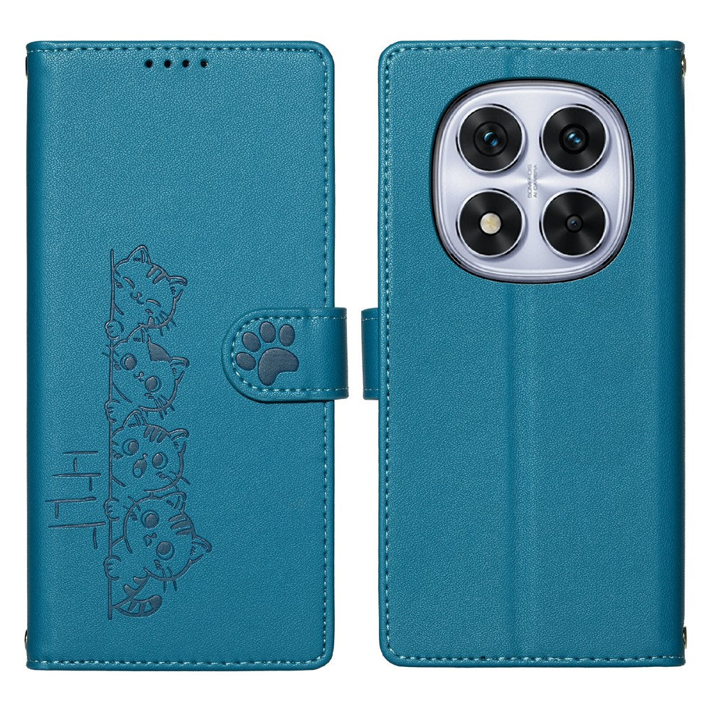 For Xiaomi Redmi Note 14 Pro 5G / Poco X7 5G Case Adorable Cat Pattern PU Leather Wallet Phone Cover with Wrist Strap