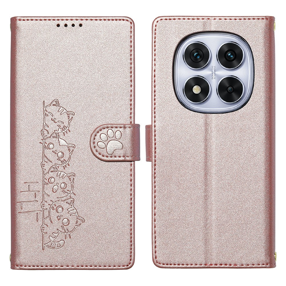 For Xiaomi Redmi Note 14 Pro 5G / Poco X7 5G Case Adorable Cat Pattern PU Leather Wallet Phone Cover with Wrist Strap