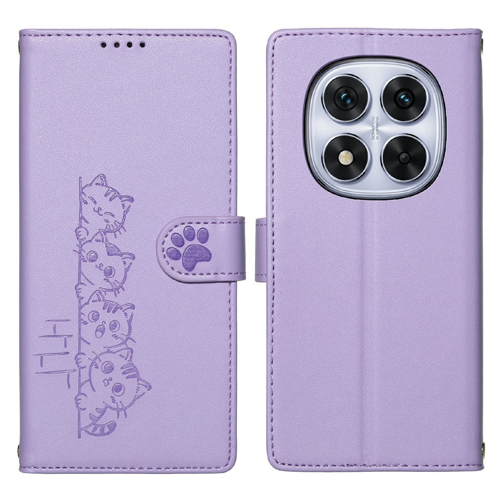 For Xiaomi Redmi Note 14 Pro 5G / Poco X7 5G Case Adorable Cat Pattern PU Leather Wallet Phone Cover with Wrist Strap