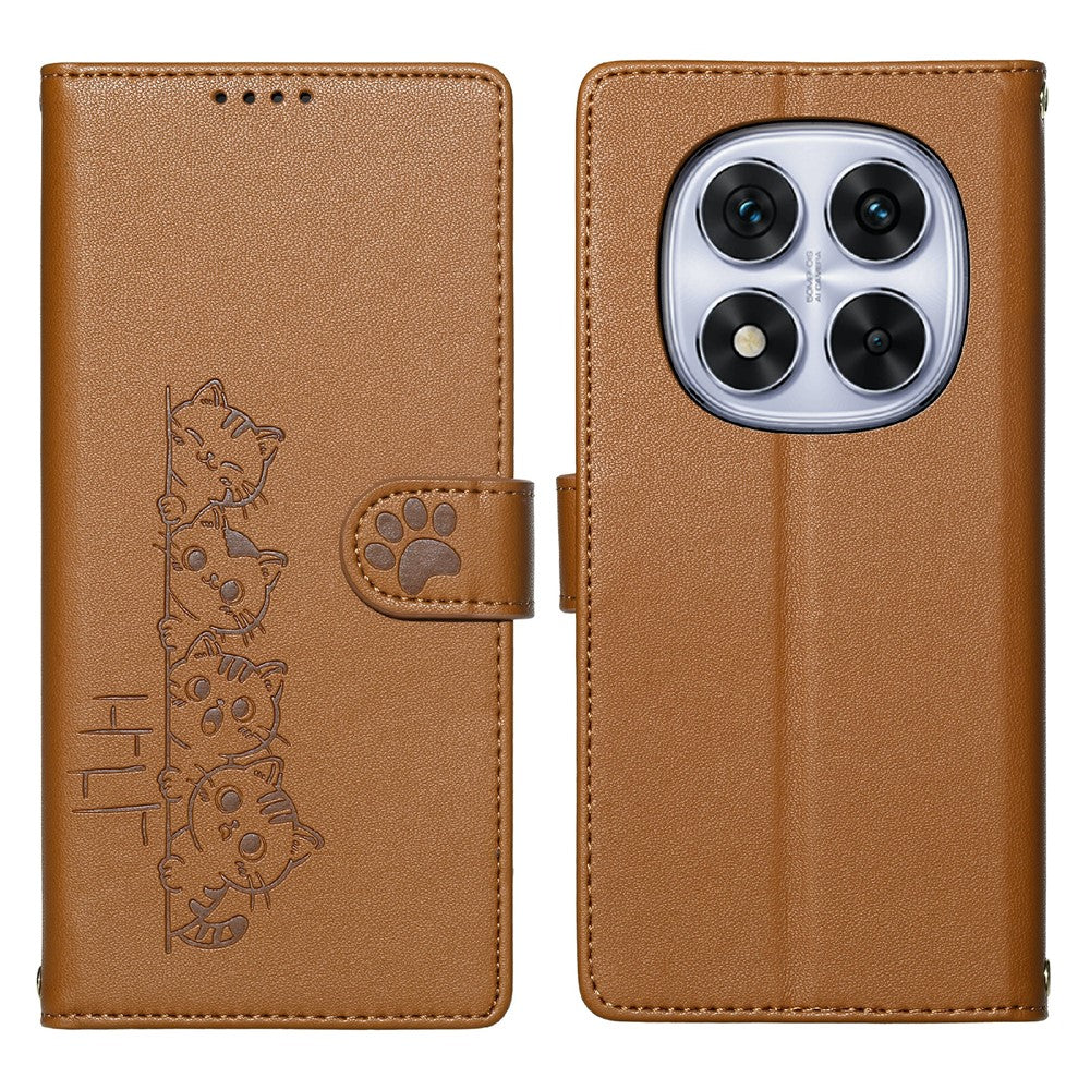 For Xiaomi Redmi Note 14 Pro 5G / Poco X7 5G Case Adorable Cat Pattern PU Leather Wallet Phone Cover with Wrist Strap