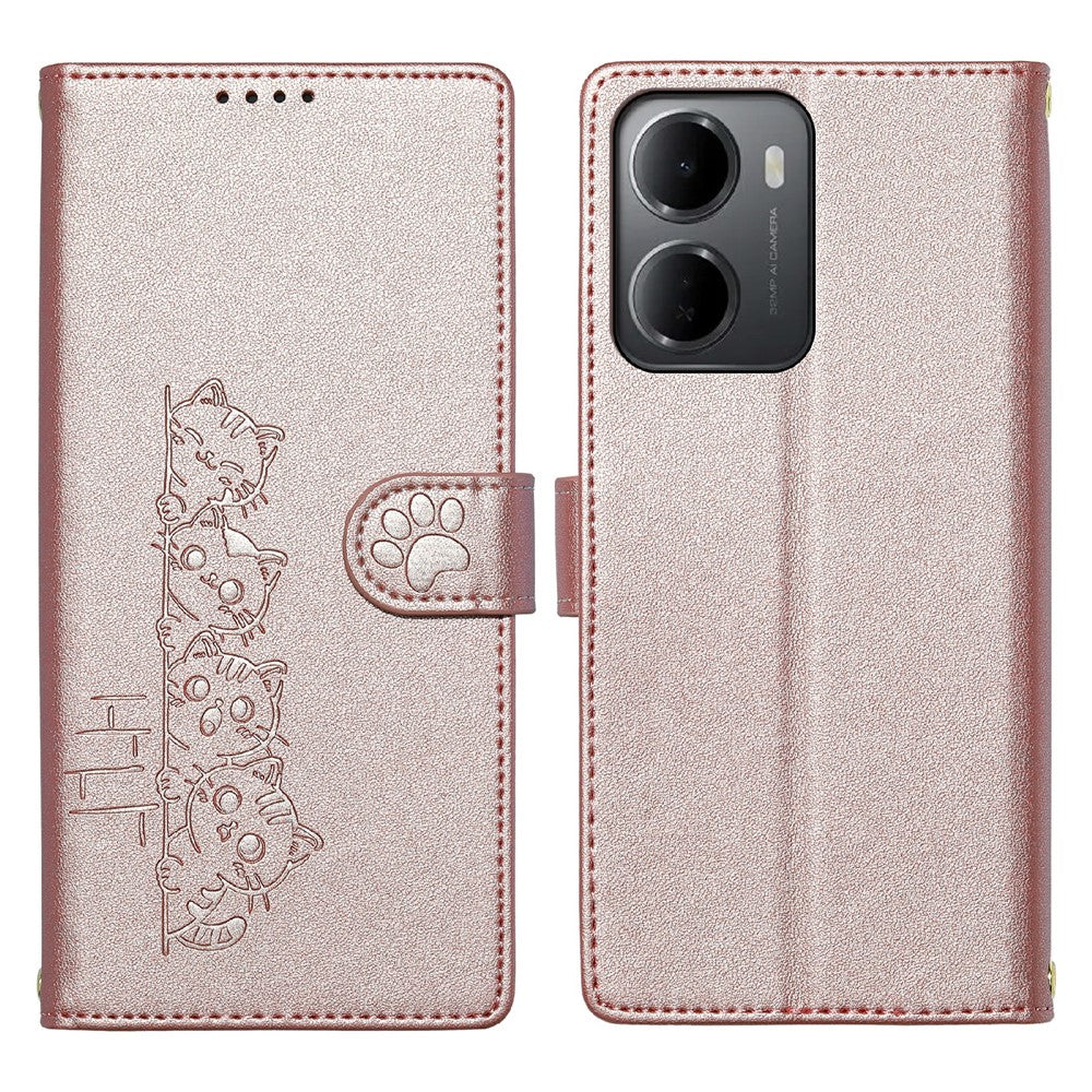 For Xiaomi Redmi 15a 5G Case Adorable Cat Pattern PU Leather Wallet Phone Cover with Wrist Strap
