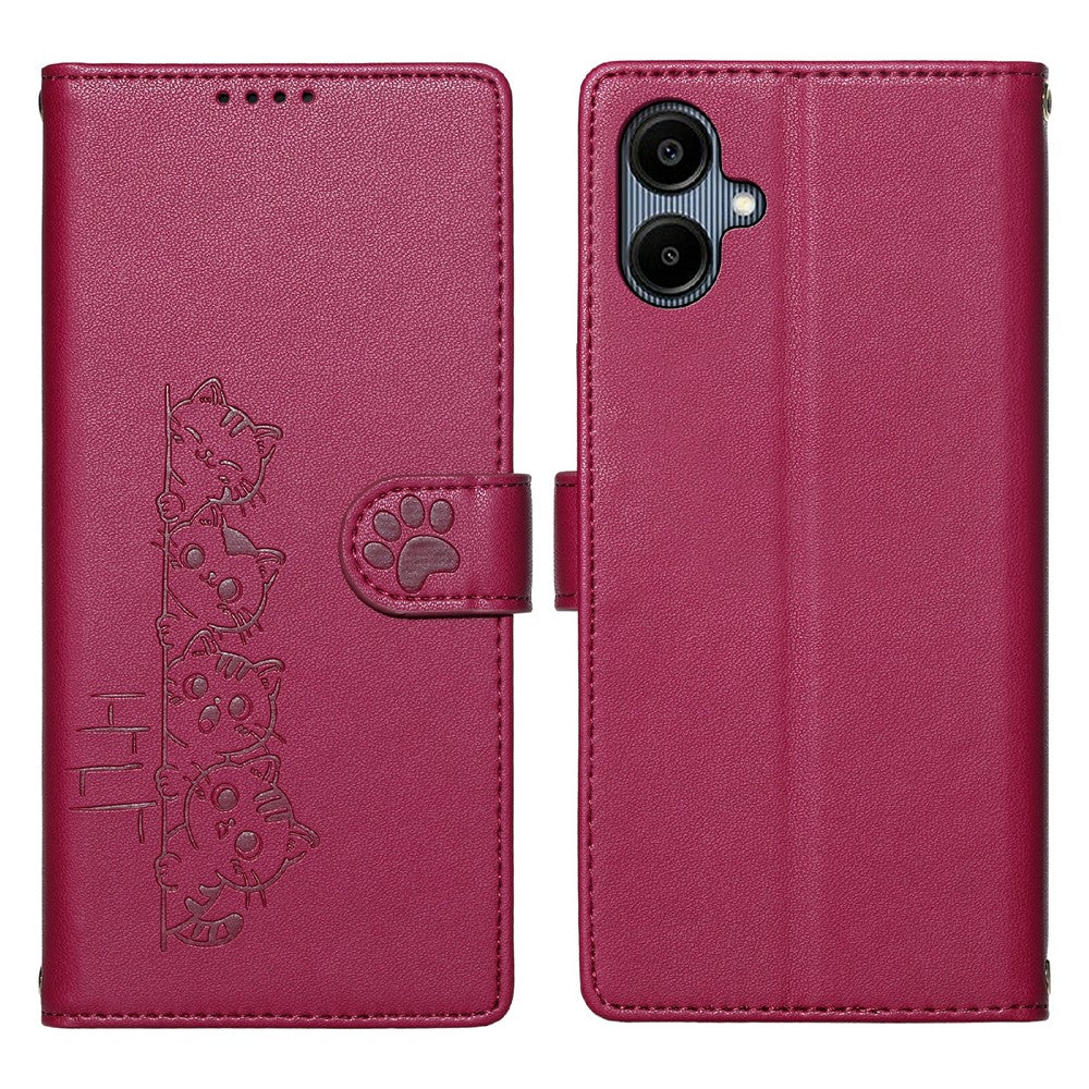 Til Samsung Galaxy A06 4G Etui Sødt Katte-mønster PU Læder Pung Telefoncover med Håndrem