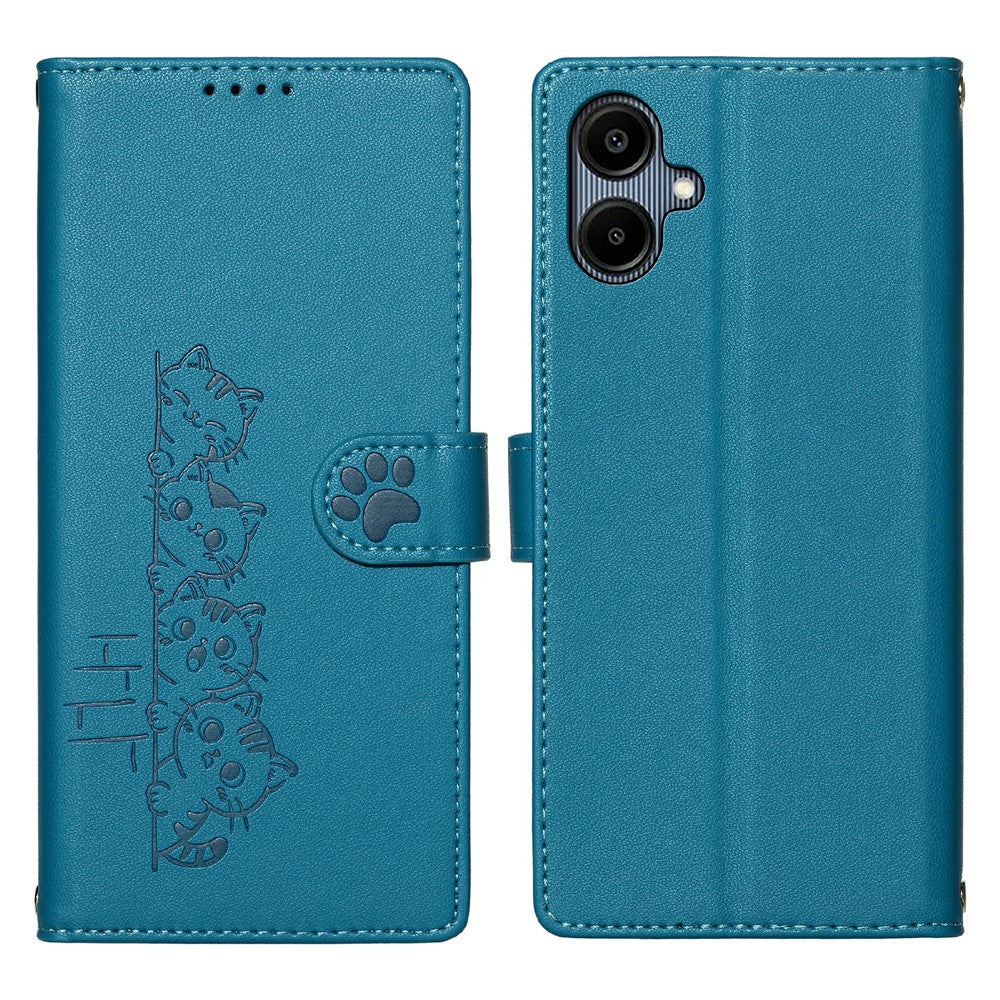 Til Samsung Galaxy A06 4G Etui Sødt Katte-mønster PU Læder Pung Telefoncover med Håndrem