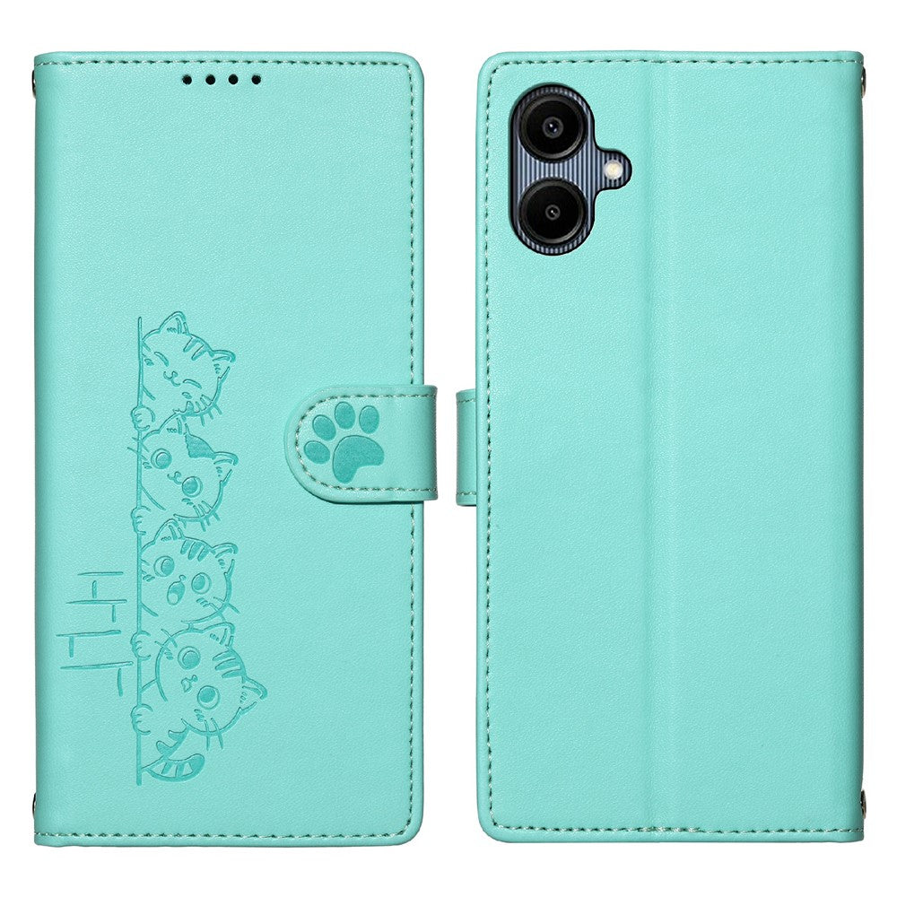 Til Samsung Galaxy A06 4G Etui Sødt Katte-mønster PU Læder Pung Telefoncover med Håndrem