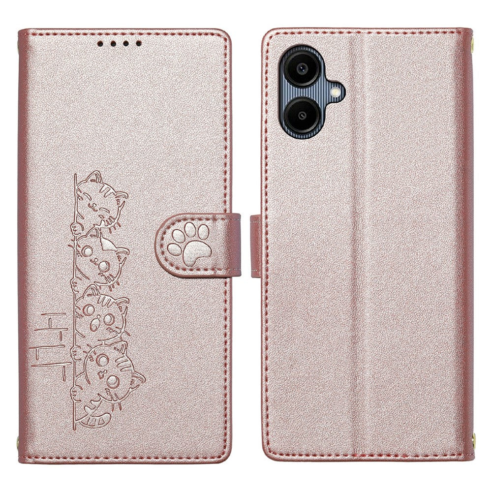 Til Samsung Galaxy A06 4G Etui Sødt Katte-mønster PU Læder Pung Telefoncover med Håndrem