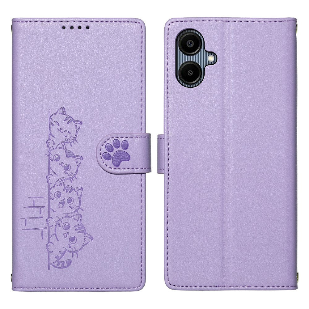 Til Samsung Galaxy A06 4G Etui Sødt Katte-mønster PU Læder Pung Telefoncover med Håndrem