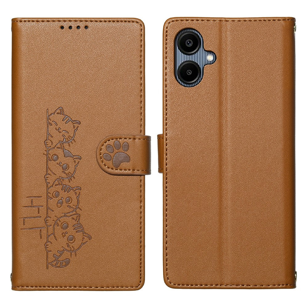 Samsung Galaxy A08 5G / A08 4G / A07 4G Skal Bedårande Kattmönster PU Läder Plånboksfodral med Handledsrem