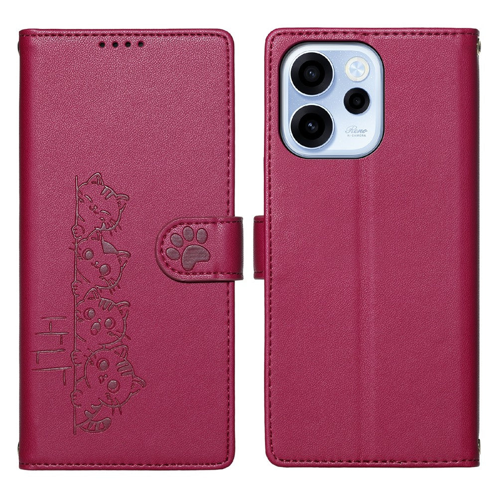 For Oppo Reno15 F 5G Case Adorable Cat Pattern PU Leather Wallet Phone Cover with Wrist Strap