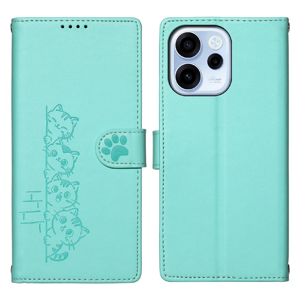 For Oppo Reno15 F 5G Case Adorable Cat Pattern PU Leather Wallet Phone Cover with Wrist Strap