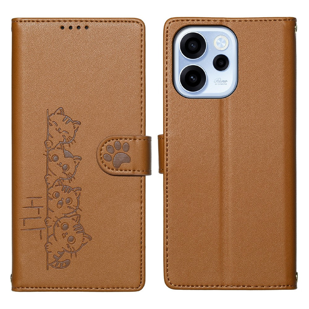 For Oppo Reno15 F 5G Case Adorable Cat Pattern PU Leather Wallet Phone Cover with Wrist Strap
