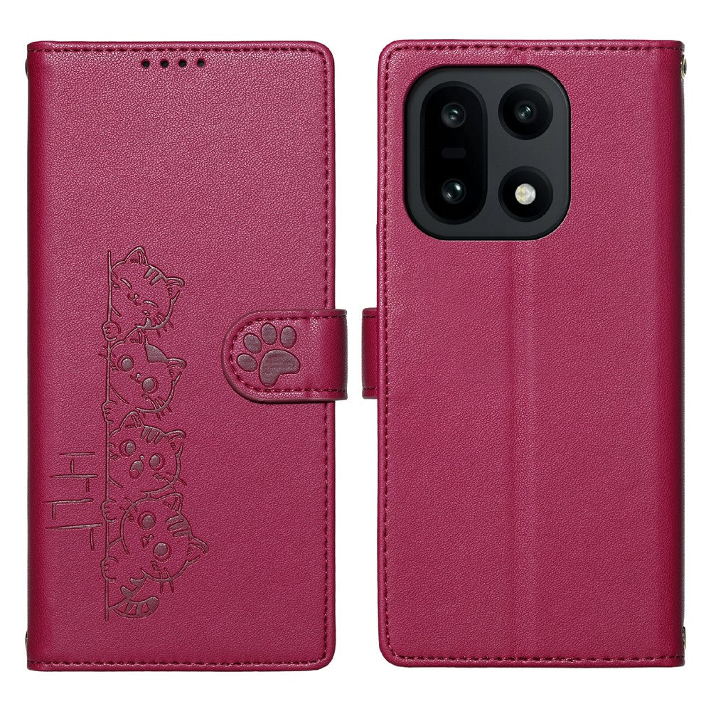 For OnePlus 15 5G Case Adorable Cat Pattern PU Leather Wallet Phone Cover with Wrist Strap