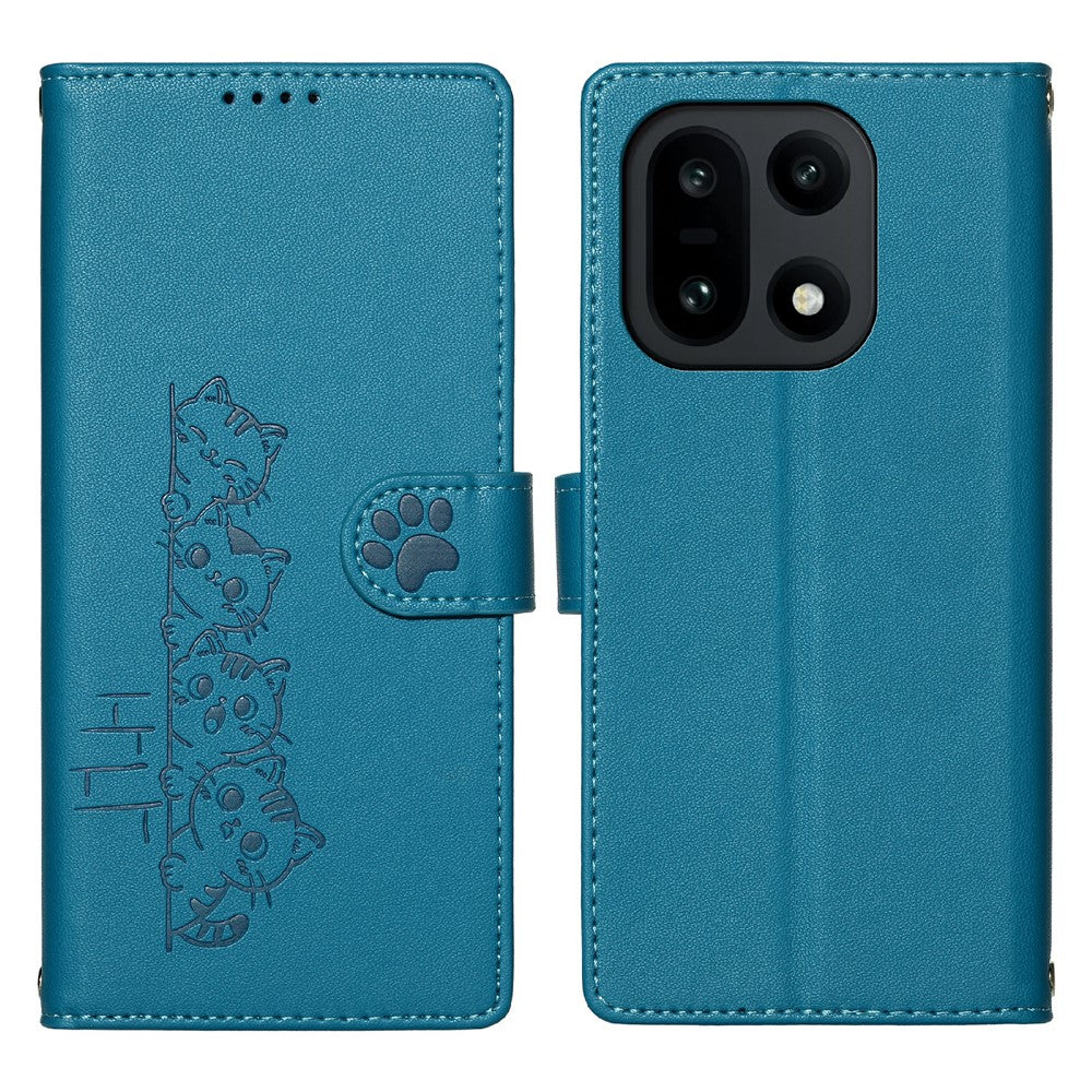 For OnePlus 15 5G Case Adorable Cat Pattern PU Leather Wallet Phone Cover with Wrist Strap