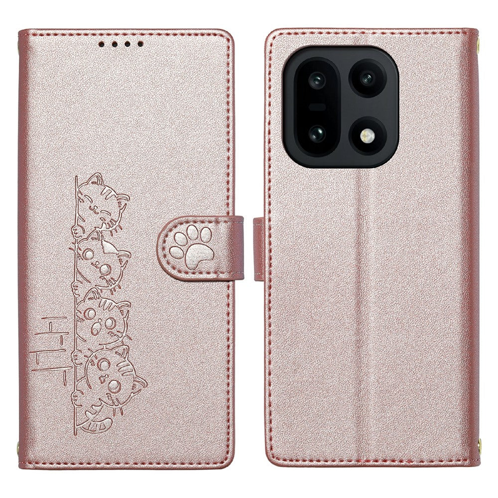For OnePlus 15 5G Case Adorable Cat Pattern PU Leather Wallet Phone Cover with Wrist Strap