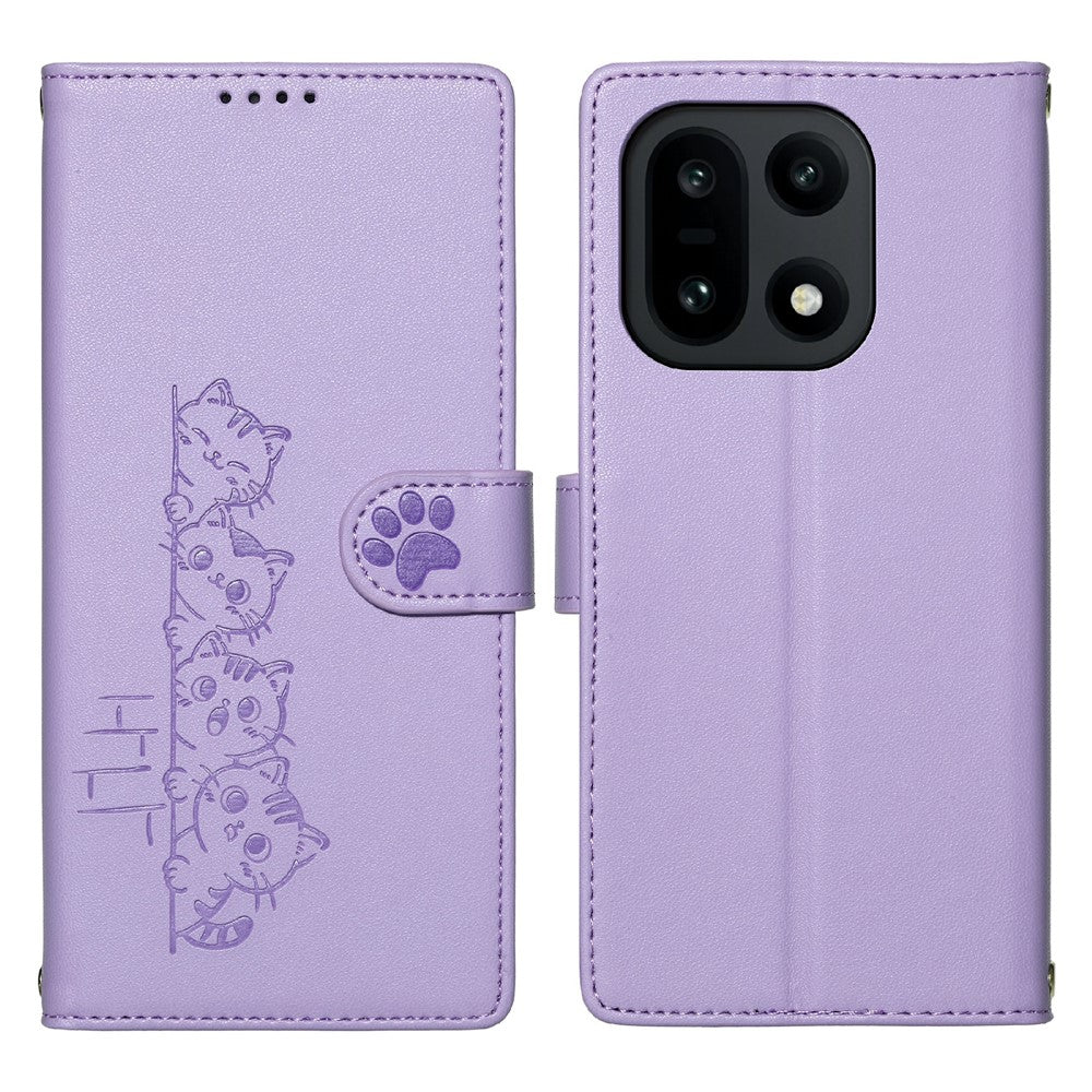For OnePlus 15 5G Case Adorable Cat Pattern PU Leather Wallet Phone Cover with Wrist Strap