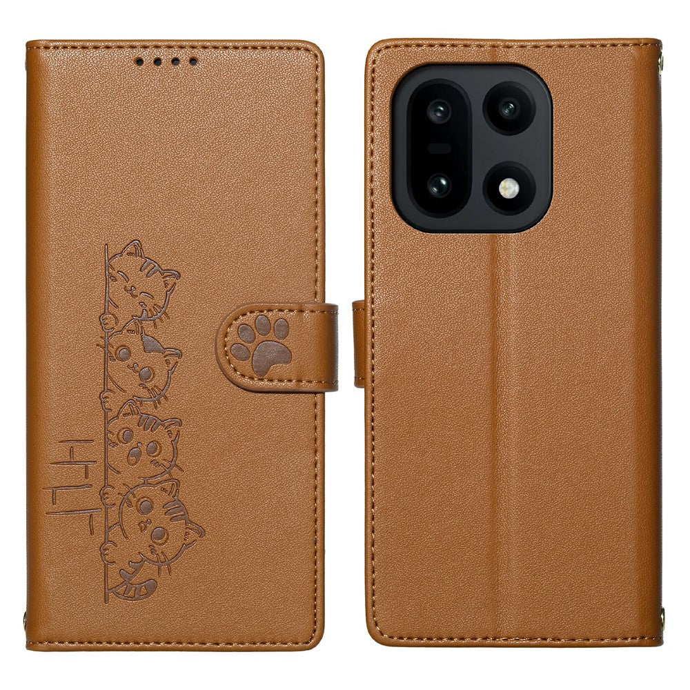 For OnePlus 15 5G Case Adorable Cat Pattern PU Leather Wallet Phone Cover with Wrist Strap