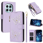 For Xiaomi Redmi Note 15 4G (Global)  /  Note 15 5G (Global)  /  Poco M8 5G Case Glitter Butterfly Zipper Pocket Stand Leather Phone Cover with Hand Strap / Shoulder Strap